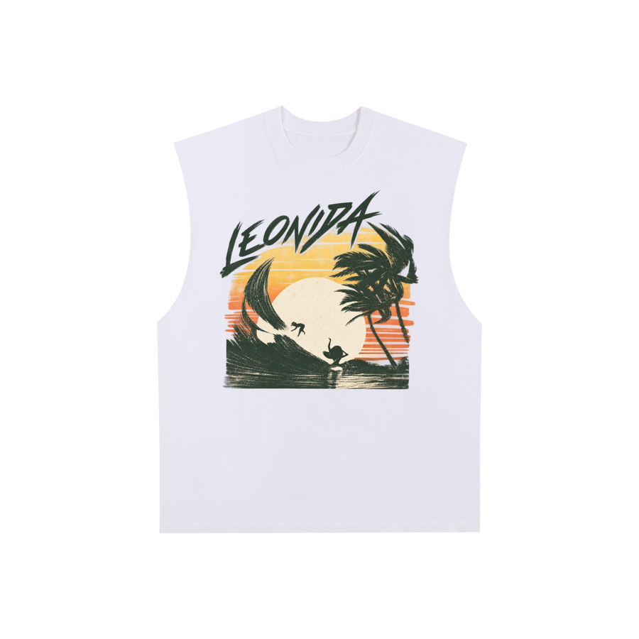 Tank top blanco de algodon con orilla cruda, vista frontal
