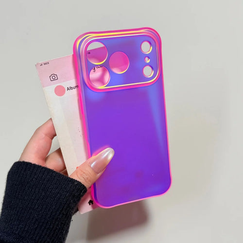 Funda para celular con degradado tornasol en tonos rosa y azul neón